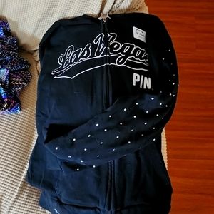 Victorias secret Pink Zip up hoodie w/ rhine stones on hood and sleeves
